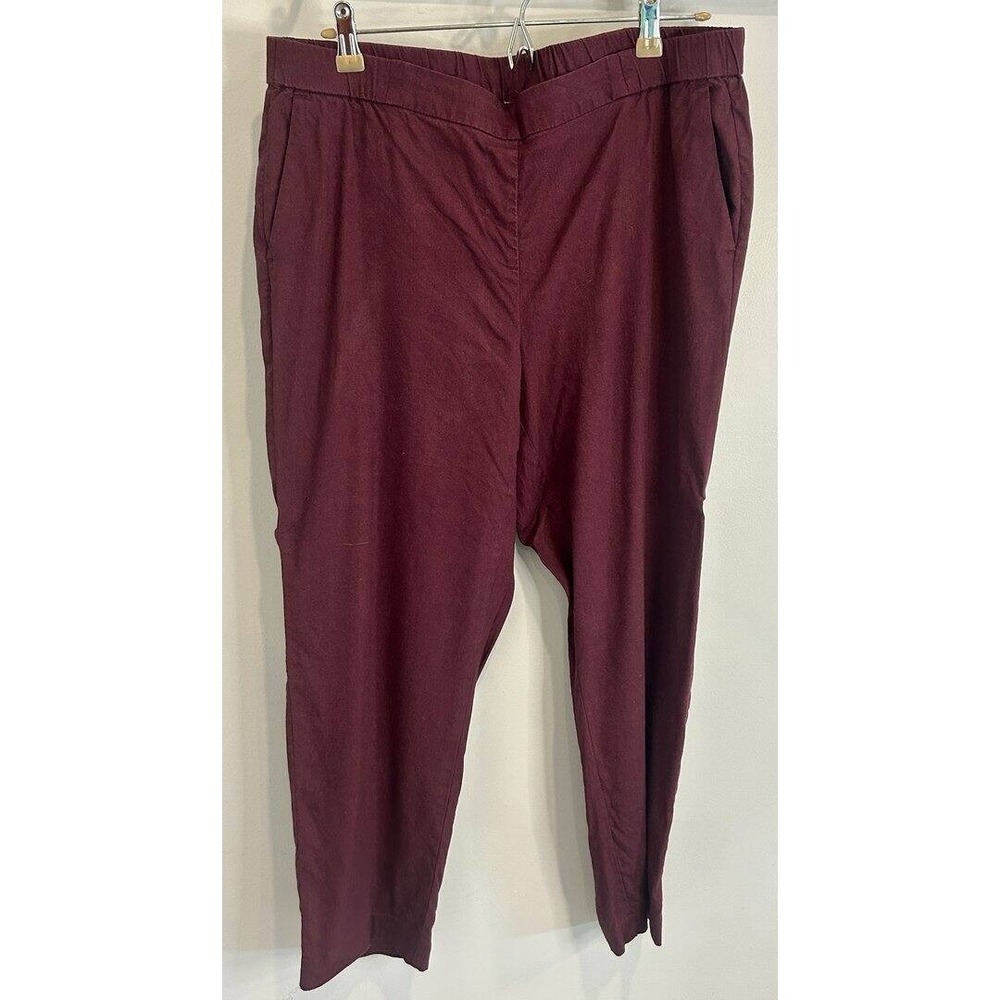 J Jill Linen Stretch Crop Pants Maroon Pull On Flat Front Size L